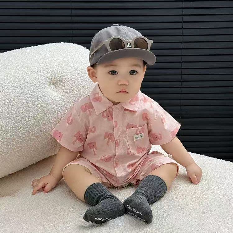 Summer clothes for baby boys, new arrival baby full moon super cute khaki outwear short-sleeved summer thin khaki