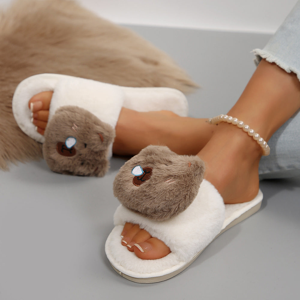 Capybara plush slippers for women - new 2024 autumn/winter indoor/outdoor cute cartoon fuzzy slippers, cotton slippers for women