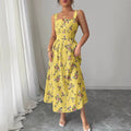 autumn european and american  cross-border e-commerce new solid color sleeveless square neck printed backless slit dress