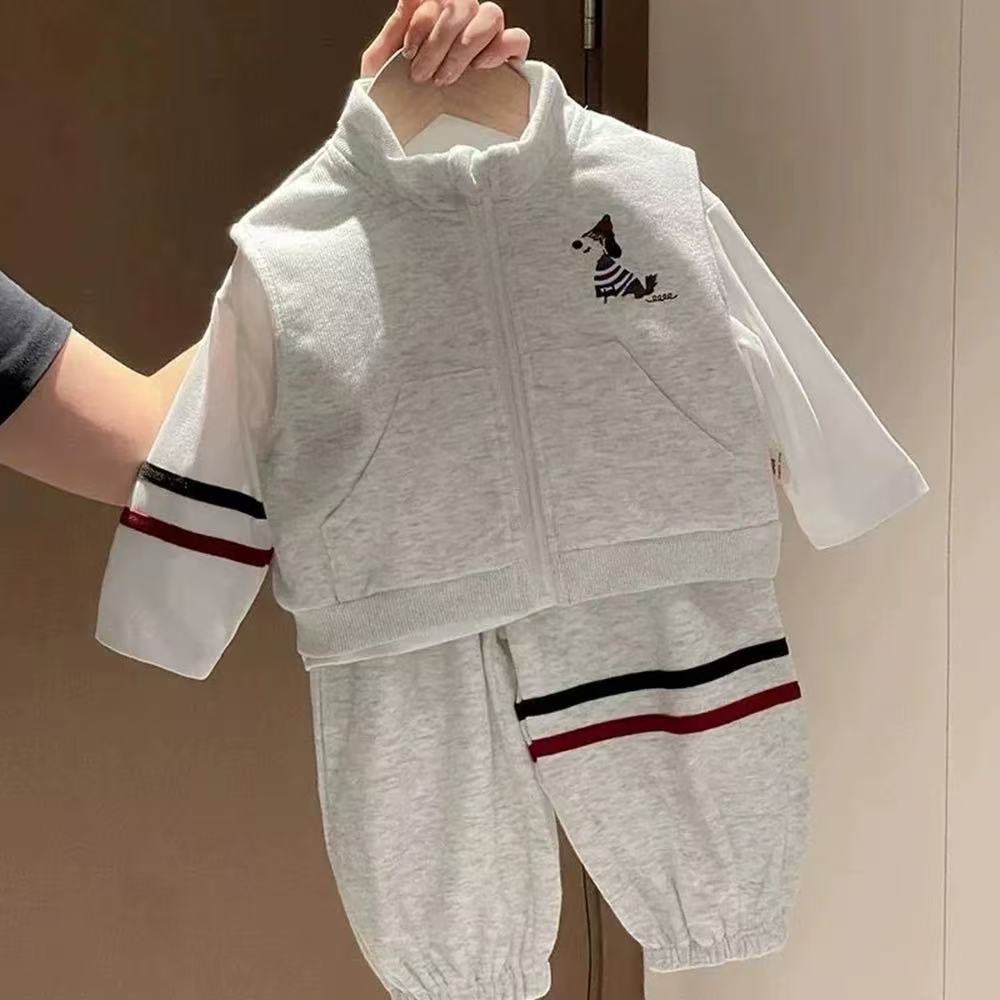 New spring/autumn korean style cartoon vest set for boys and girls - stylish and casual three-piece outfit with sweatshirt