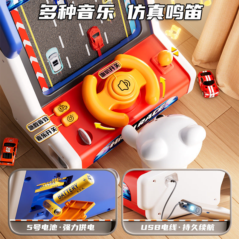 Kids' steering wheel racing simulator arcade game - adventure mode with electric sound effects - children's driving toy gift set