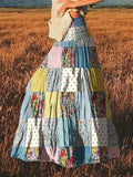 2025 european and american amazon cross-border printed patchwork women's fashion floral midi/maxi skirt