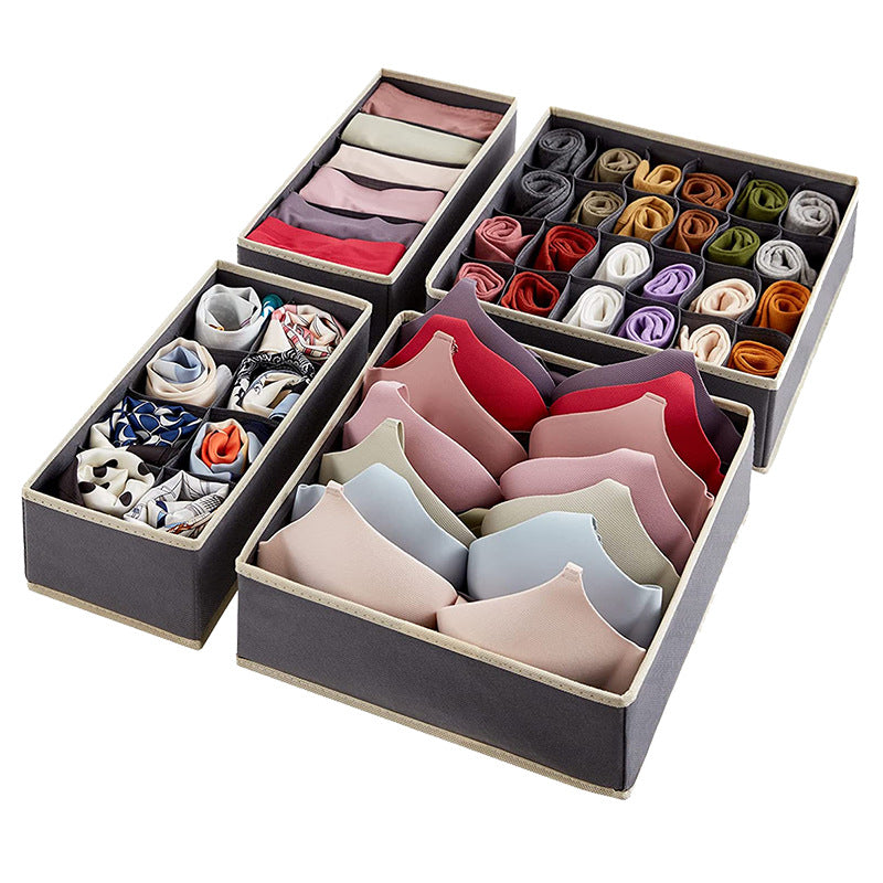 Cross-border drawer storage box 4-piece set foldable wardrobe large bedroom storage box, socks and underwear finishing box