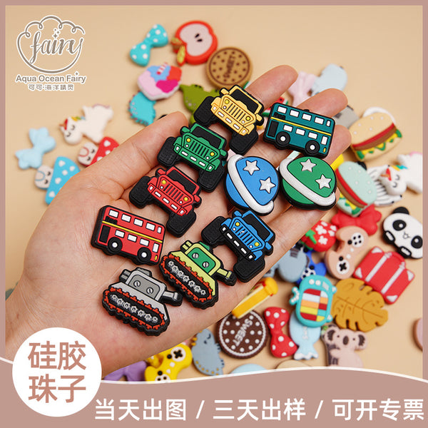 New food-grade molar beads, trolley-shaped jewelry loose beads, toothpaste beads, colorful cartoon pattern silicone beads
