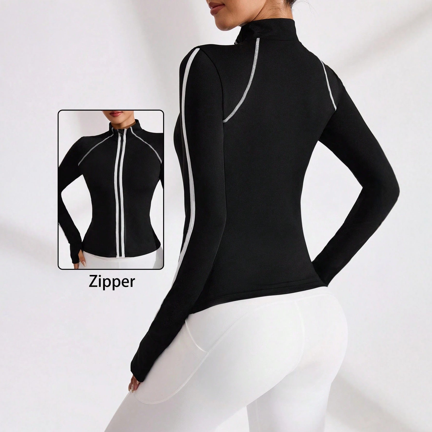 Pre-sale stand-up neck zipper jacket long-sleeved yoga jacket line sense body sculpting yoga waist breathable sports cycling clothes