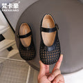 Vancahao girls' knitted leather shoes -  summer new arrivals: korean-style grandma shoes, open-toe sandals for kids