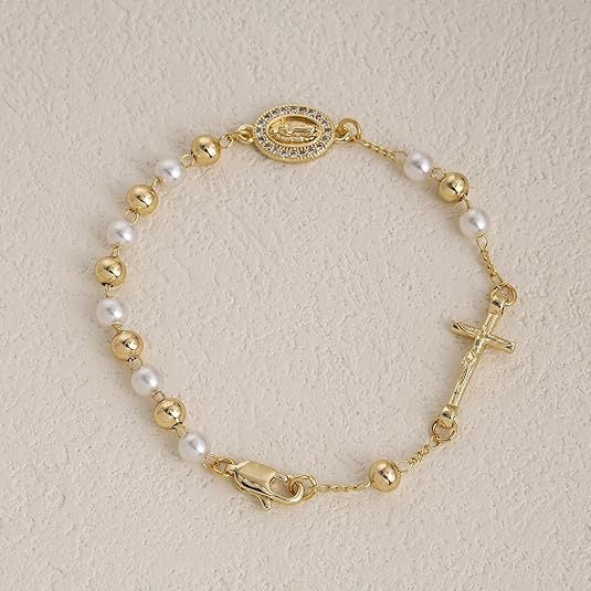 hot-selling jewelry cross bracelet for women, high-end micro-paved imitation pearl bead chain, non-fading copper jewelry wholesale