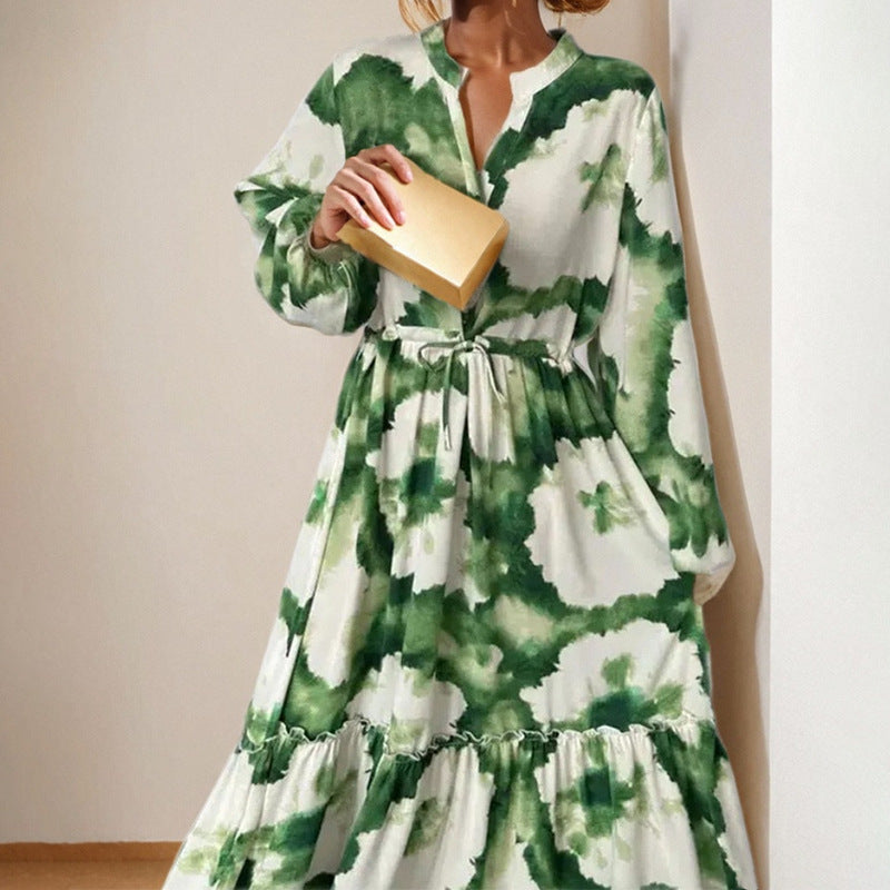 summer new women's clothing: cross-border  fashion - european & american style, trendy & unique printed dress, v-neck maxi dress