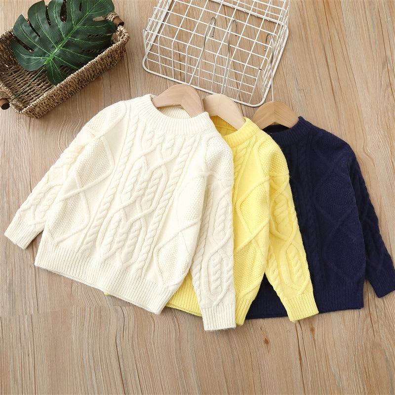 Kids' sweater  winter retro style fleece-lined thickened pullover knit base layer for boys and girls, toddler to mid-sized children