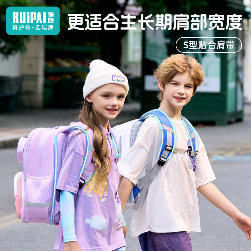 Rui brand children's schoolbag primary school students first and second grade boys and girls spine care to reduce the burden of children's lightweight waterproof backpack