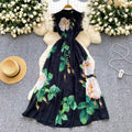 High-end women's dress:  summer collection - sophisticated, niche design, slimming, printed maxi dress with a cinched waist and flowing skirt