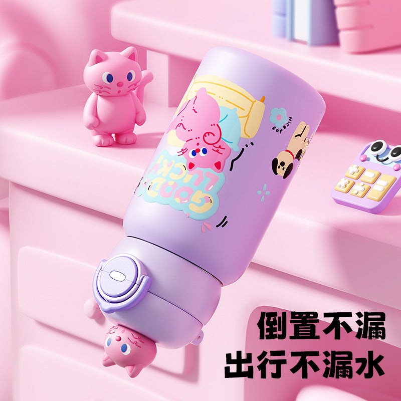 New arrival high-looking cute double drinking cup 316 stainless steel cartoon doll thermos cup portable water cup with carrying rope