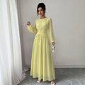 European and american cross-border  french long gown - round neck, loose fit, lantern sleeves, soft korean style, overseas fashion