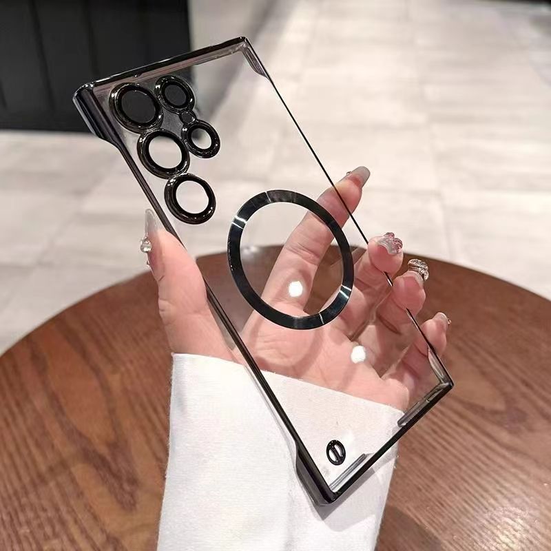 Transparent ultra-thin electroplated magnetic case for samsung s26 ultra, s23 frameless hard case, s24 lens protection case