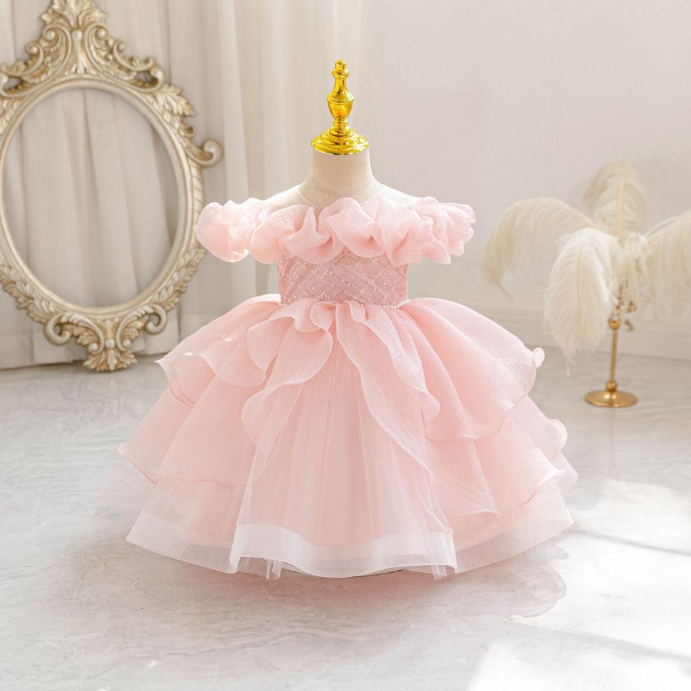 New in stock: toddler formal dress - off-the-shoulder bubble wedding dress, princess gown for baby girls, birthday dress