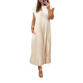 summer new arrivals: women's clothing - cross-border european & american style - elegant & fashionable round neck sleeveless pleated maxi dress