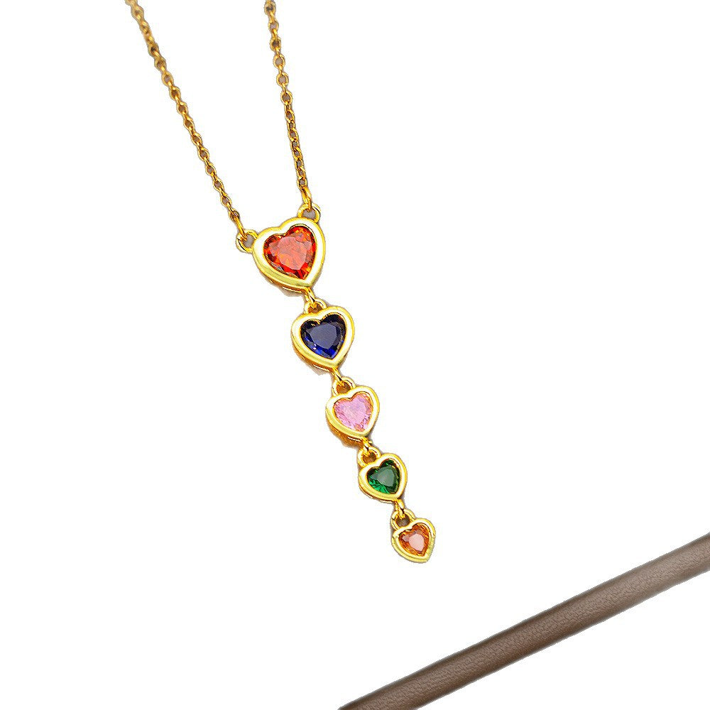 [titanium steel] fashion cross-border popular elegant square color zirconium necklace high-end personalized real zircon sweater chain jewelry