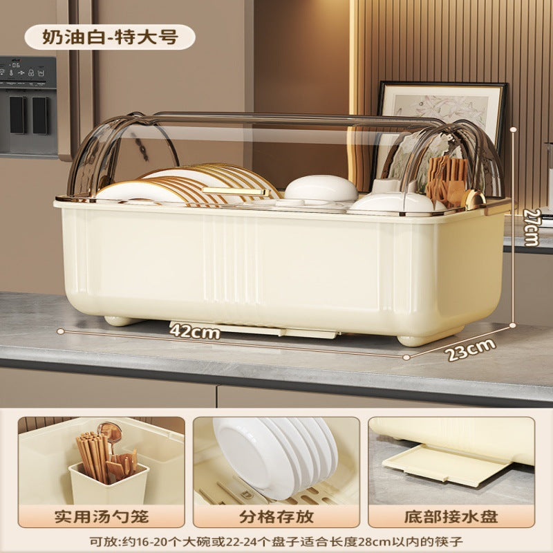Accessible luxury dish rack kitchen dishware storage rack for home multifunctional with cover dustproof drain rack cupboard storage box