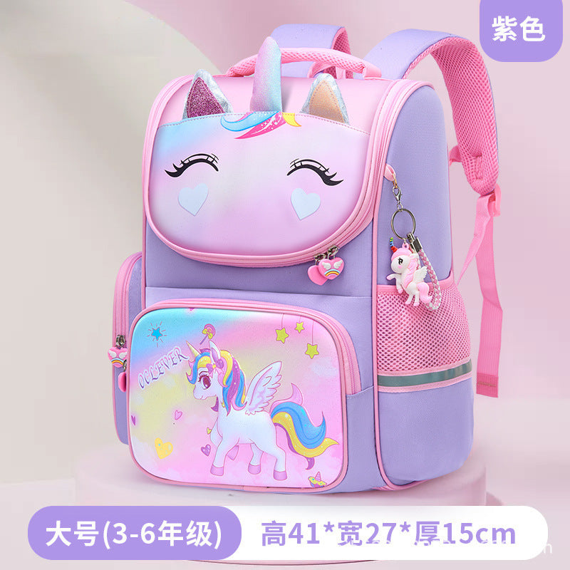 New 2024 cartoon unicorn children's schoolbag large-capacity load reduction spine protection primary school students in grades 1-6 backpack