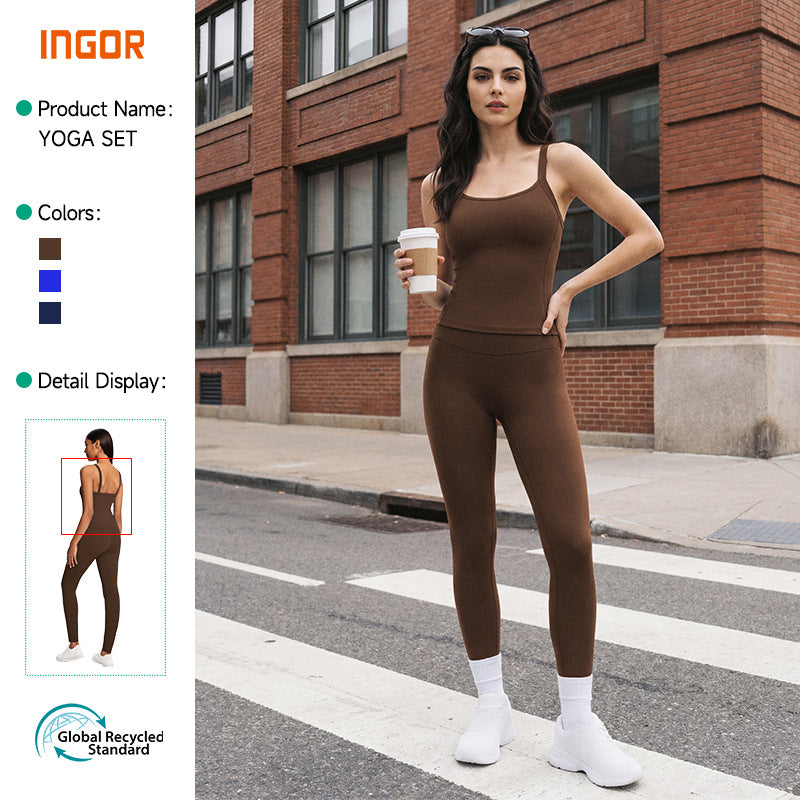 Eco-friendly fabric versatile yoga outfit set - perfect for cross-border e-commerce, outdoor sports, and everyday wear. experience a barely-there feel with this tight-fitting, casual running and workout set