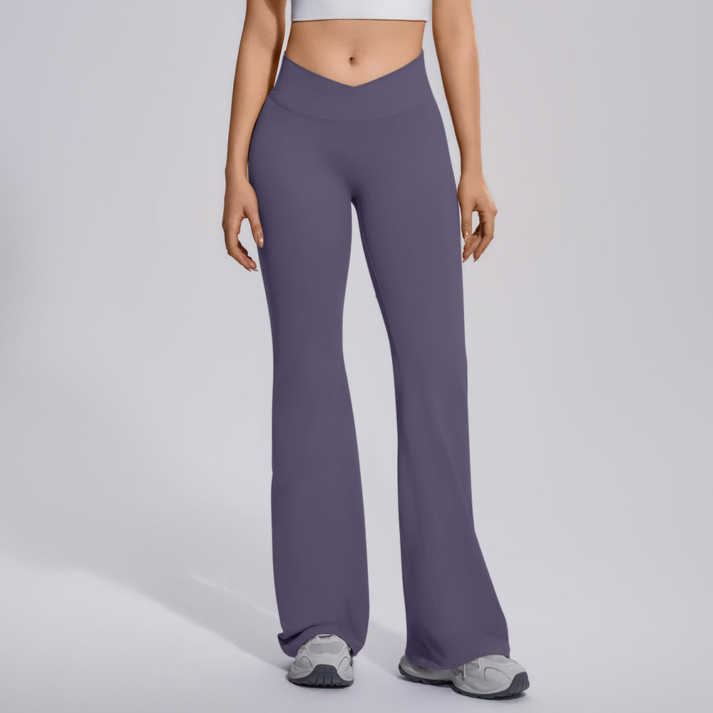 fully matte nylon cross high waist peach hip flared pants seamless quick-drying yoga fitness wide-leg pants for women