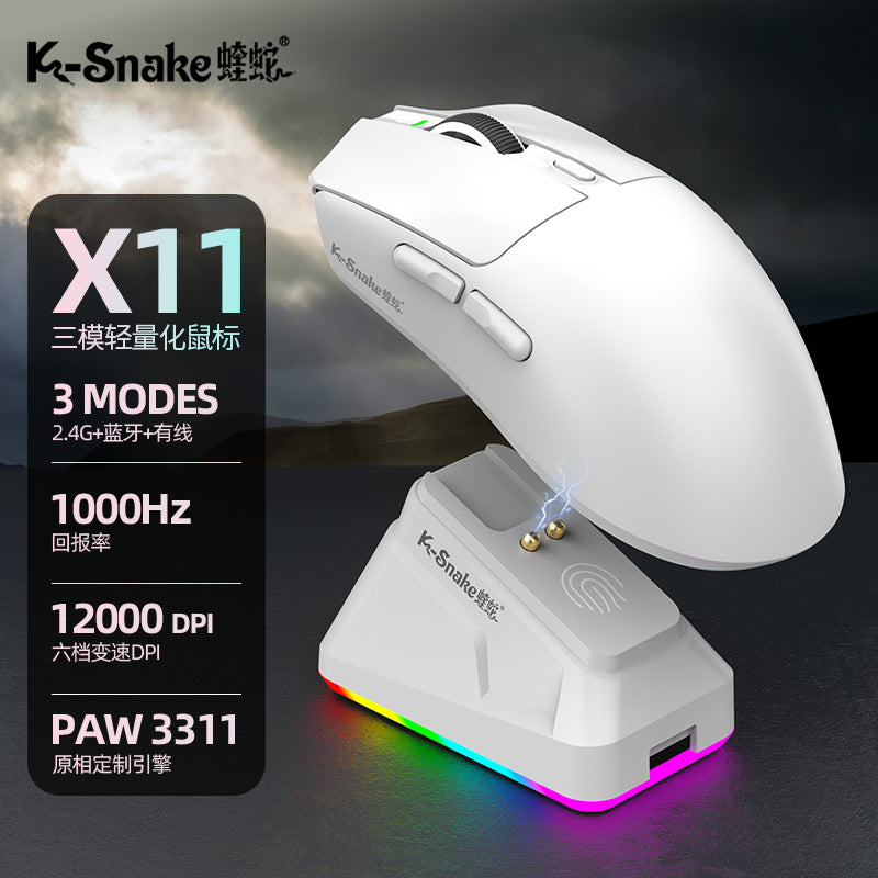 Viper x11 mouse lightweight esports gaming tri-mode wireless bluetooth mouse with charging rgb dock for desktop