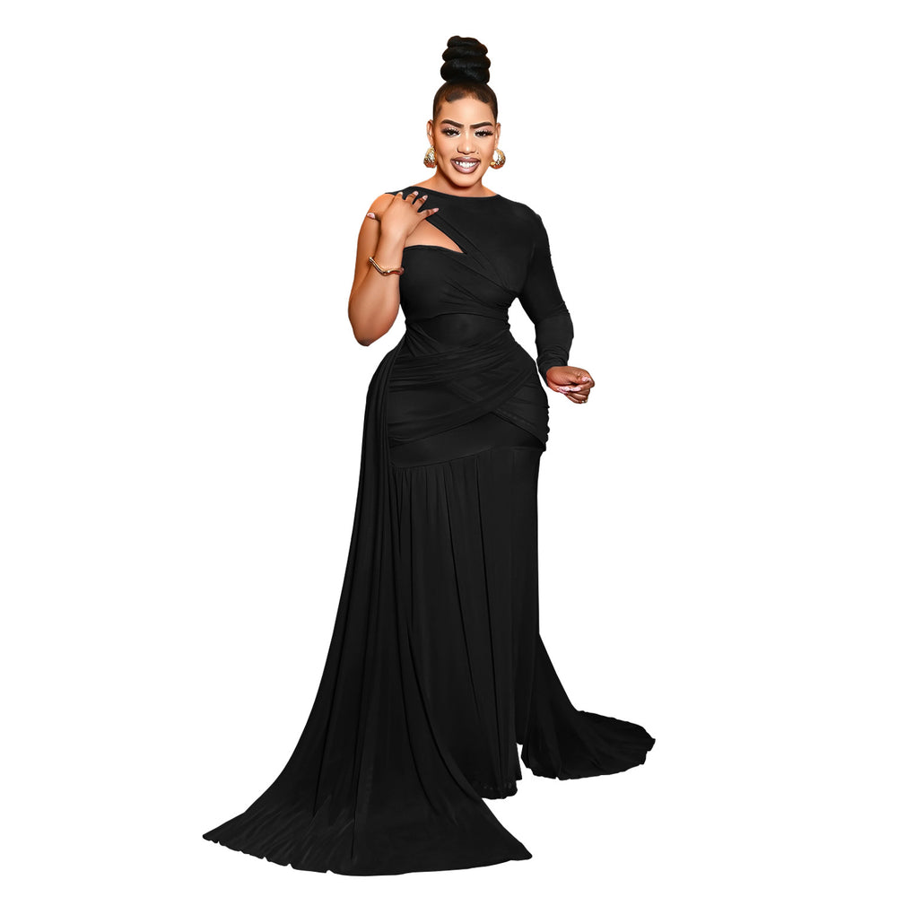 C7668 cross-border   fashion women's sexy mesh see-through round neck bodycon dress