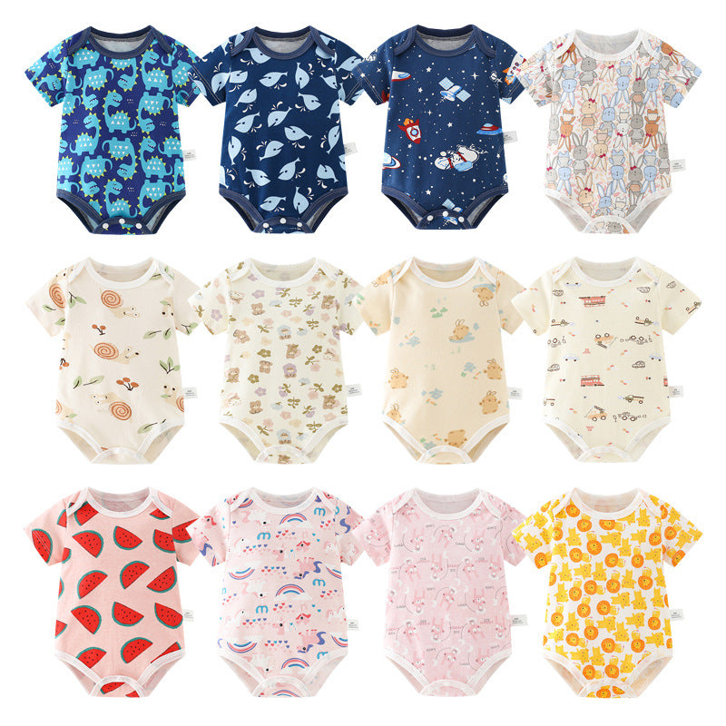 Baby romper spring autum triangle crawling short-sleeved male and female baby cotton 0-1 year old jumpsuit girl butt wrap