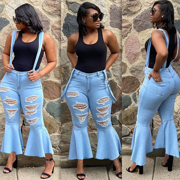 Y5154-1  Independent Station European and American Fashion Casual Ripped Burn Flower Flared Jeans