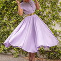 D3134 belt european and american export women's clothing  summer new short-sleeved waist slimming look large skirt cross-border dress