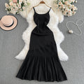 High-end see-through pink patchwork dress for women, new summer style, sweet and spicy girl, knitted camisole, beach-ready mermaid maxi dress