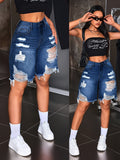 European and american jeans women's large holes raw edge half length pants high street trendy brand loosestraight-leg beggar cross-border hot sale