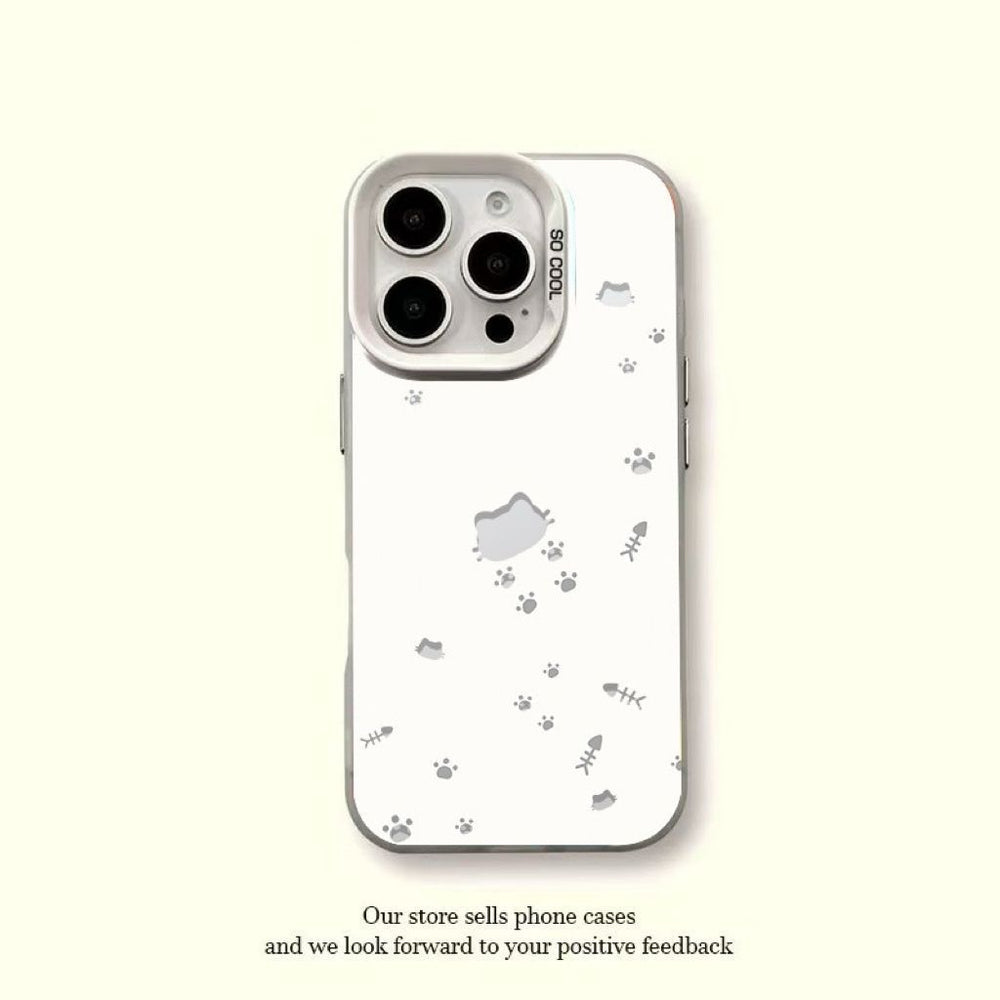Creamy white cat paw print fishbone design case for apple 17 pro - elegant iphone 18 anti-drop protective cover