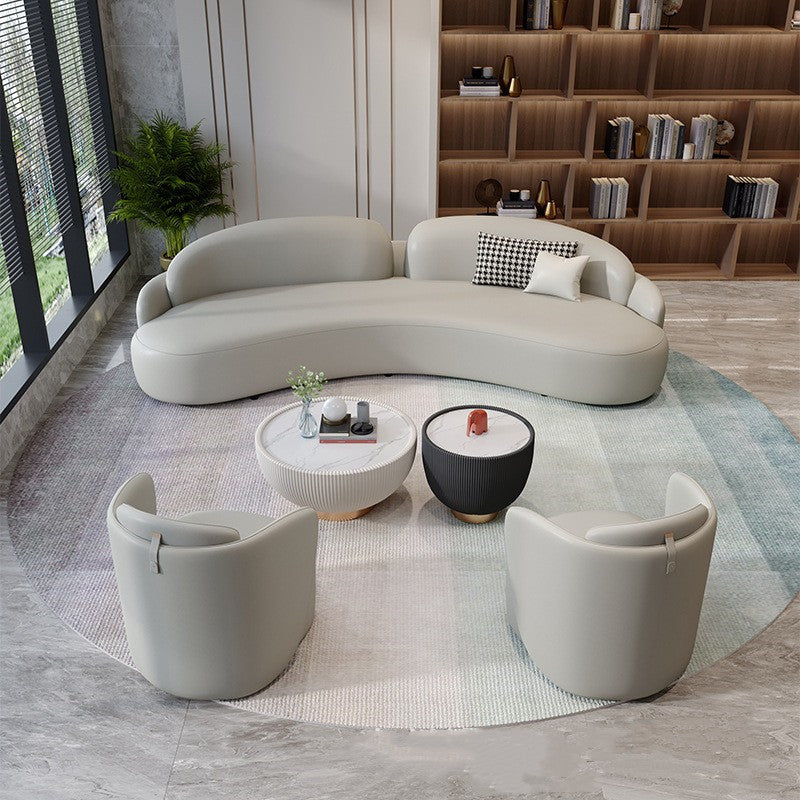 Commercial curved leather sofa office reception coffee table hotel sales center beauty salon reception negotiation table and chair set