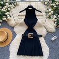 French chic sleeveless knit dress -  summer high-waisted a-line dress - office-ready, slim-fit mini dress