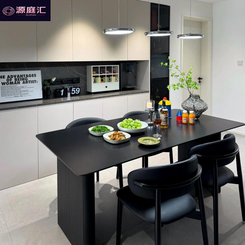 Rock slab dining table and chair combination italian pure black small apartment for homenormcore creative popularaccessible luxury rectangular dining table