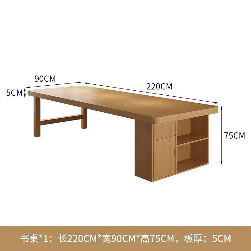Scandinavian solid wood long table bookcase all-in-one writing table for home study table office desk workbench