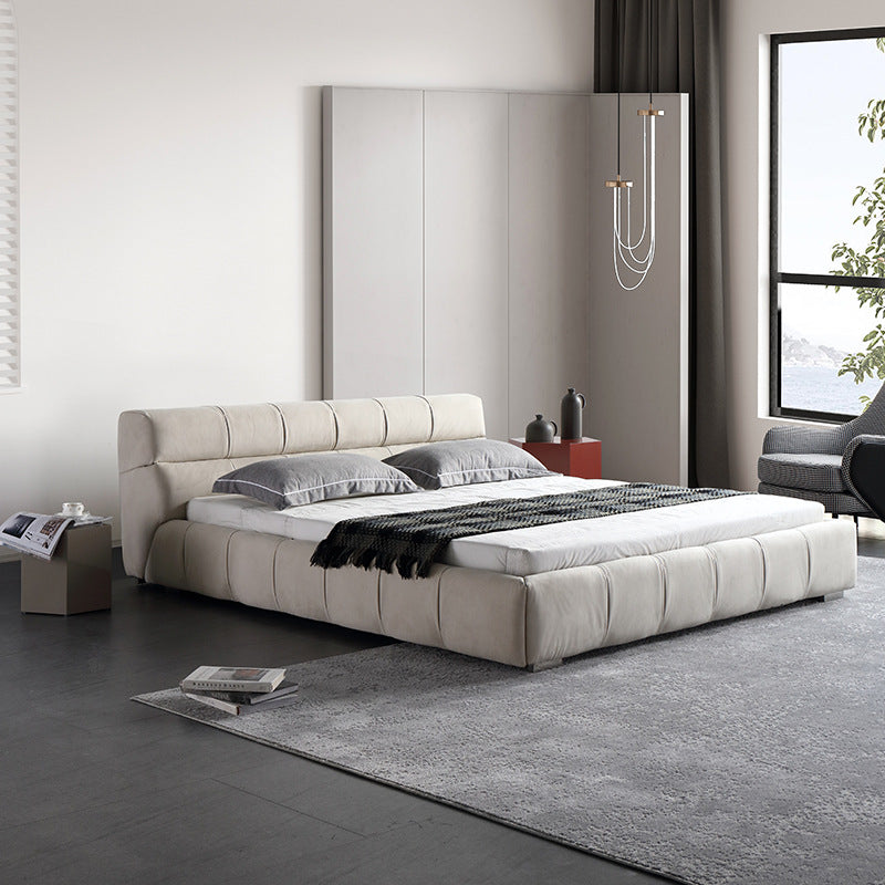 Puff bed - italian original, minimalist italian design, fully brushed velvet genuine leather fabric upholstered double bed for master bedroom