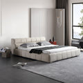 Puff bed - italian original, minimalist italian design, fully brushed velvet leather fabric upholstered double bed for master bedroom