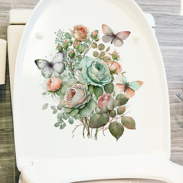Wholesale Manufacturer Toilet Toilet Lid Butterfly Flower Sticker Waterproof Removable Personalized Plant Flower Toilet Sticker