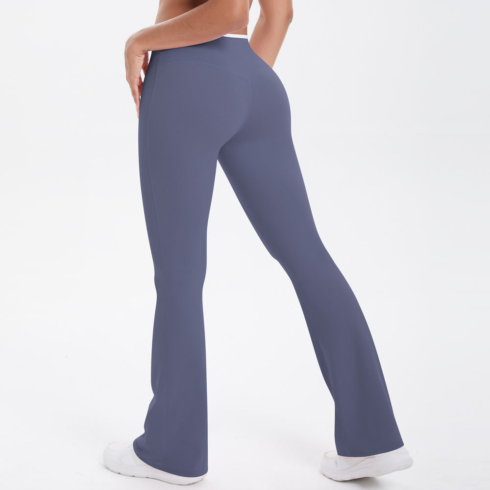 European and american nude feel tight yoga pants - color block crossover high waist wide leg flare leggings - quick dry athletic running fitness pants