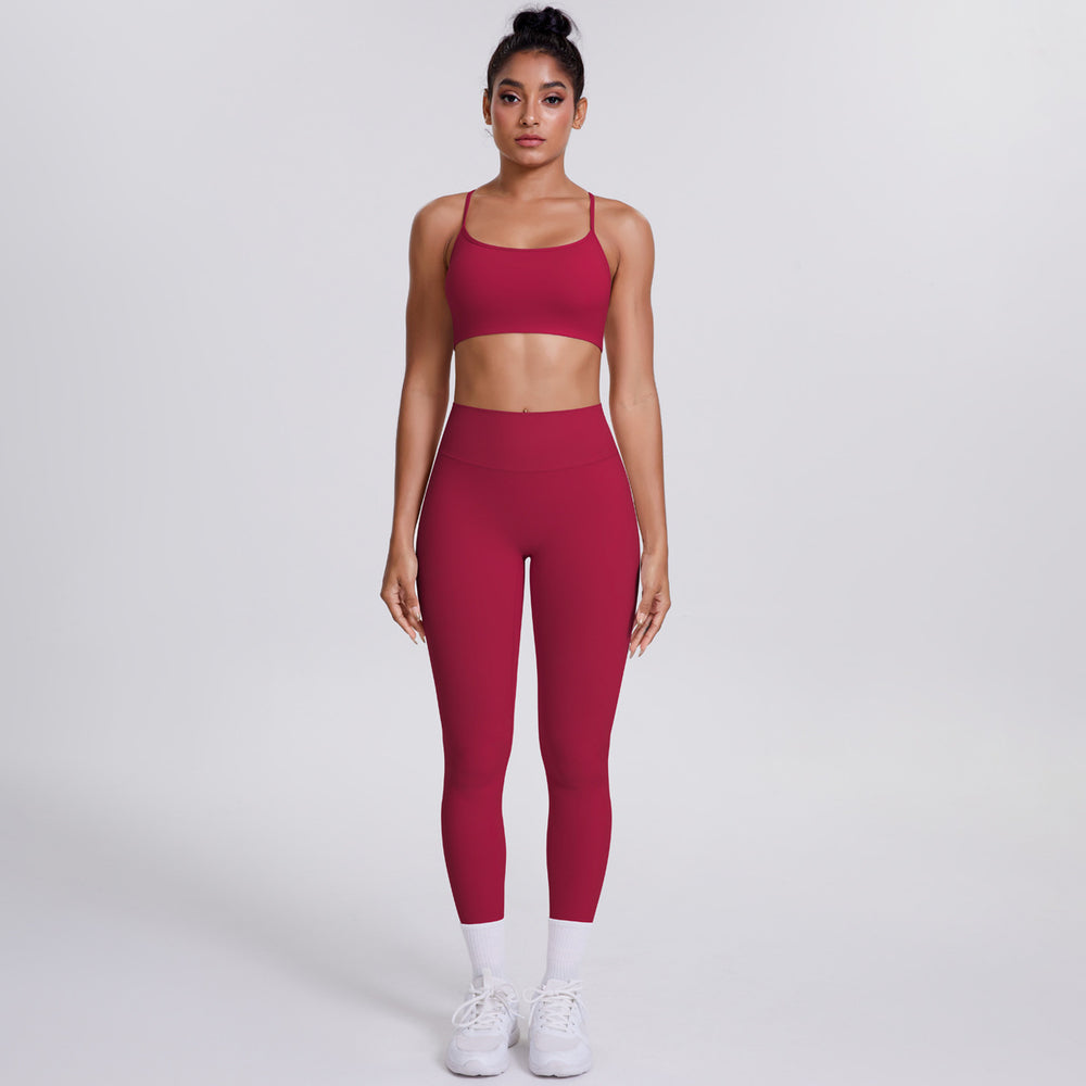 New criss-cross strap sports bra and leggings set - cloud-soft, quick-dry, compression yoga outfit for outdoor running and fitness