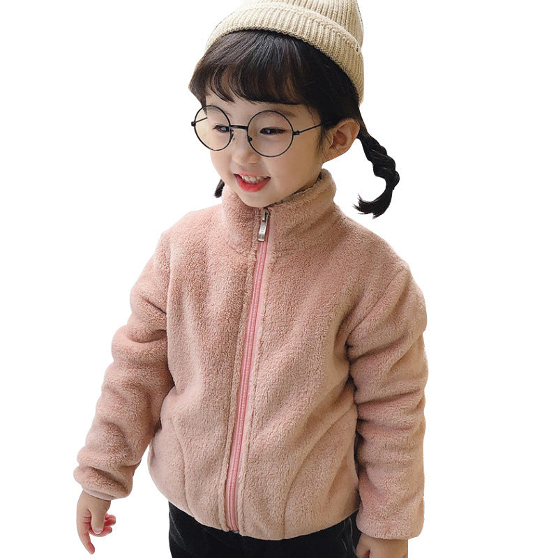 fall/winter new solid color zip-up long sleeve stand collar outdoor korean style girls' fleece-lined jacket - direct from the manufacturer