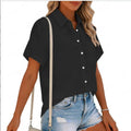 european and american cross-border  summer new arrival: women's solid color cotton linen short-sleeve shirt