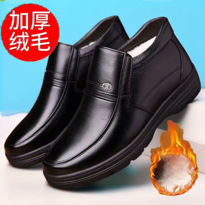 2025 new dad shoes non-slip leather shoes for seniors, high-top cotton shoes for men, winter warm cotton boots for middle-aged and elderly men