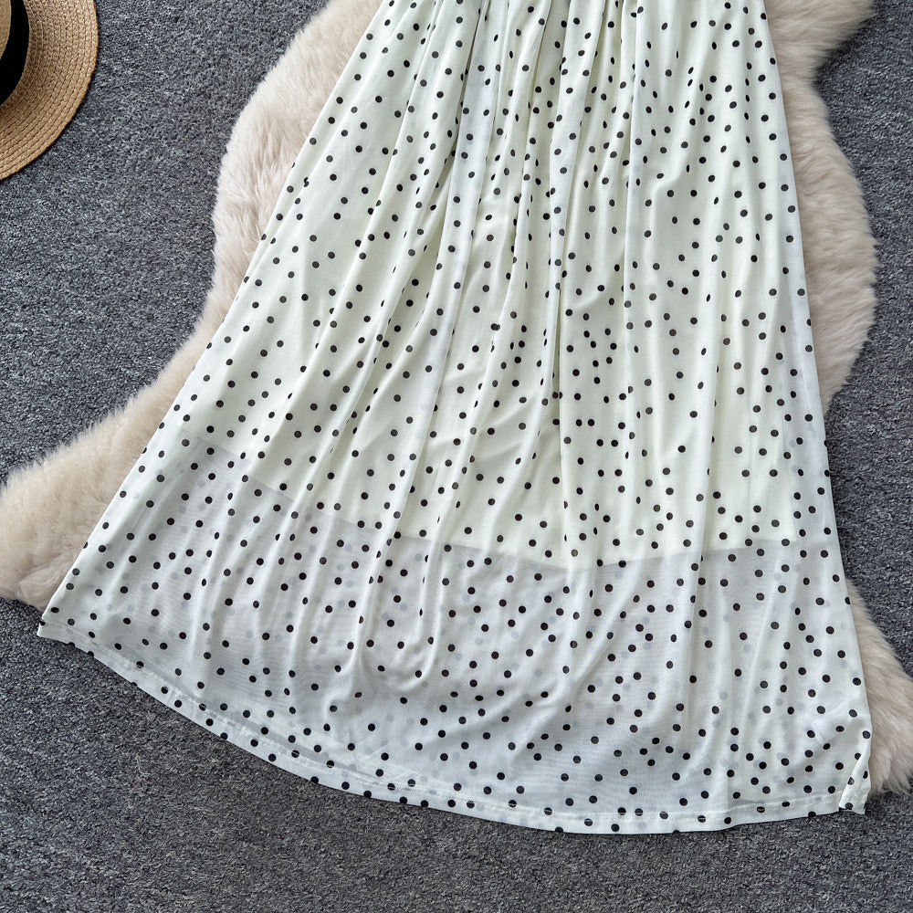 French polka dot suspender pure desire backless dress women's summer k-style sleeveless waist slimming lookelegant long skirt holiday style