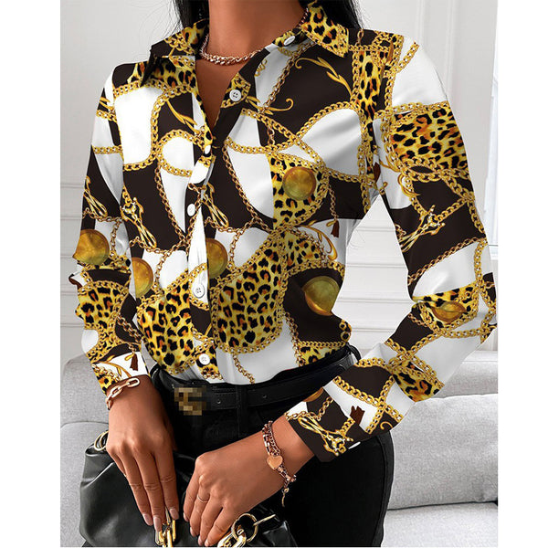 Spot,  European and American  tops and shirts Spring and Autumn long-sleeved temperament elegant single-breasted cardigan shirt women
