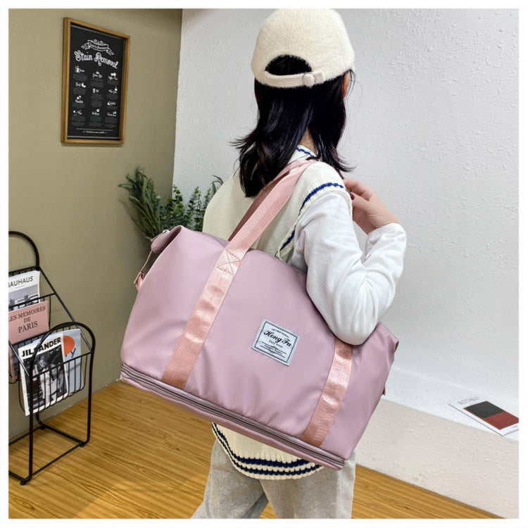 Short-haul travel bag, fashionable anti-splashing luggage bag, checked bag, large-capacity wet and dry separation sports fitness bag, women