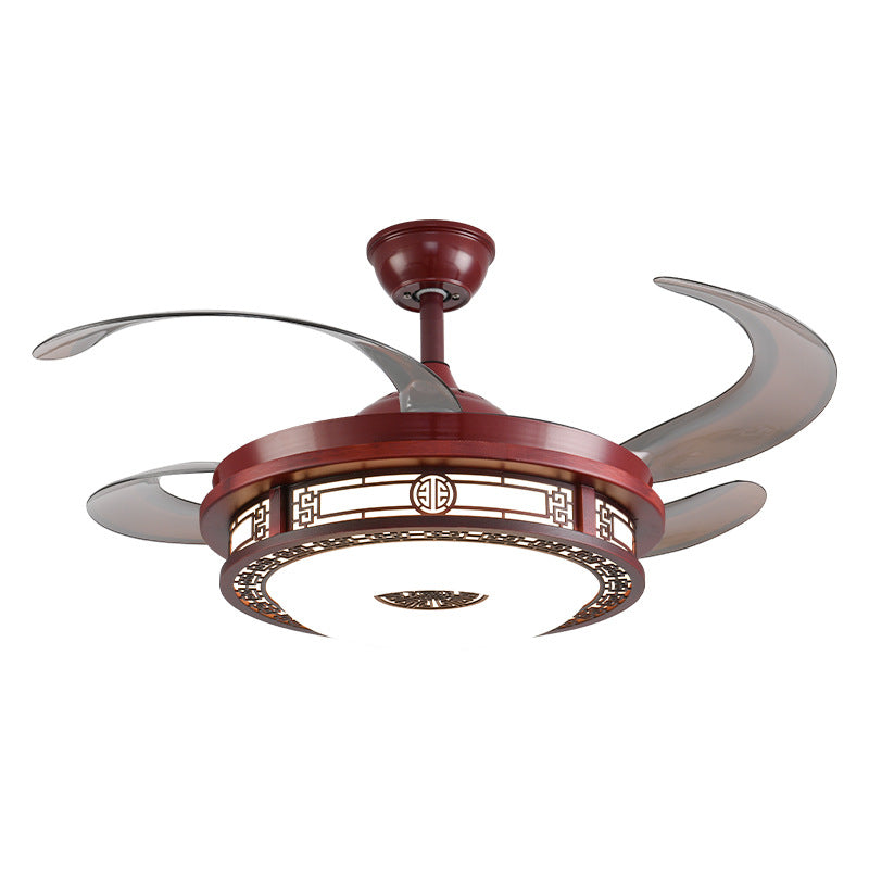 Wood art frequency conversion restaurant invisible ceiling fan light living room lamp solid wood 42 inch 48 Chinese style mahogany Chinese fan light