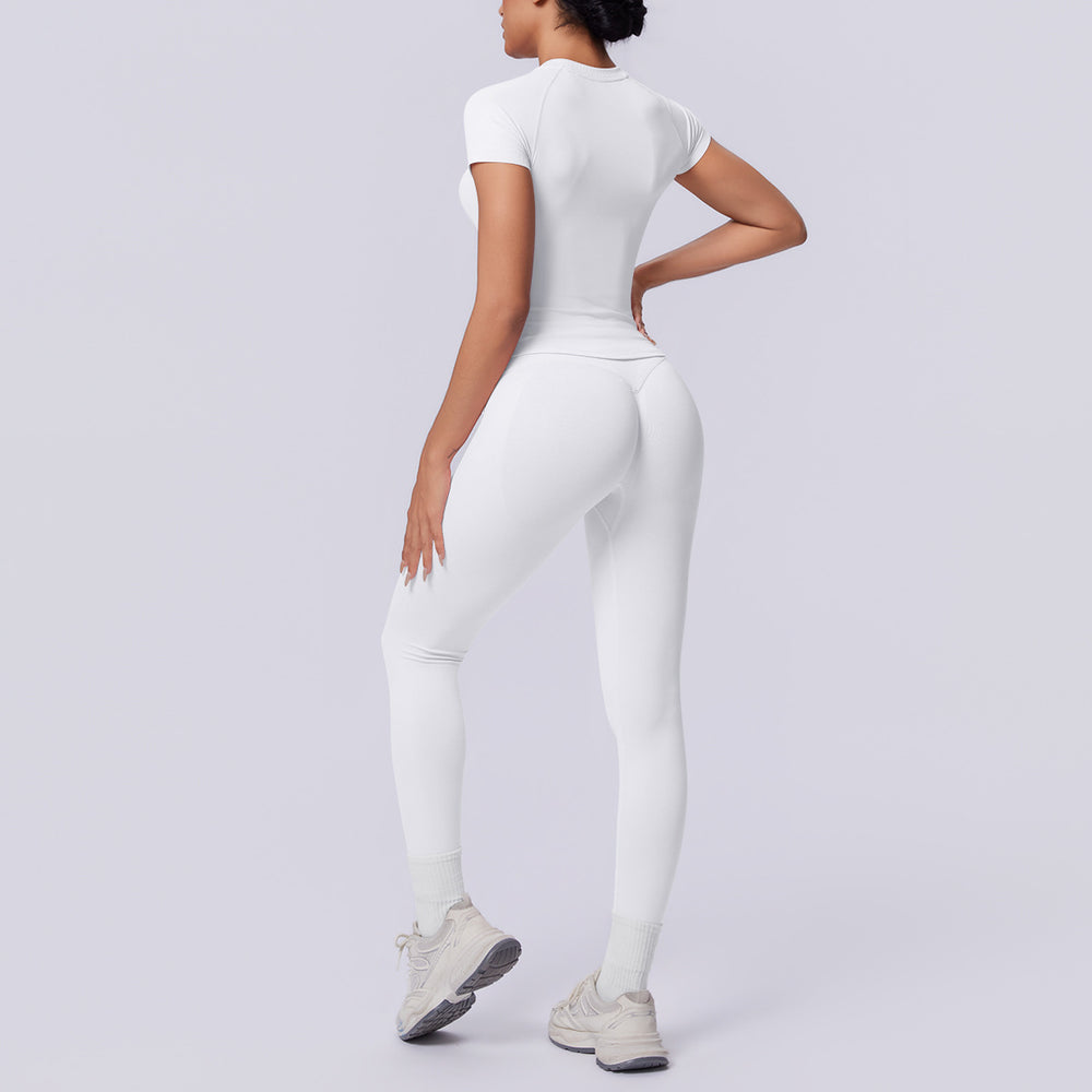 fashion seamless knittingpure color tight breathable long yoga suit sports running fitness two-piece set
